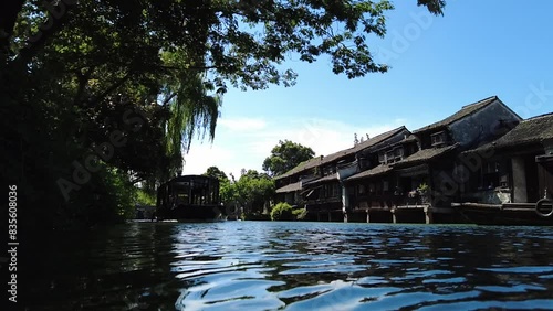 View of Chinese ancient water town; slow motion
