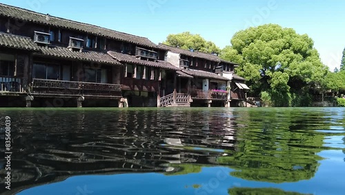 View of Chinese ancient water town; slow motion