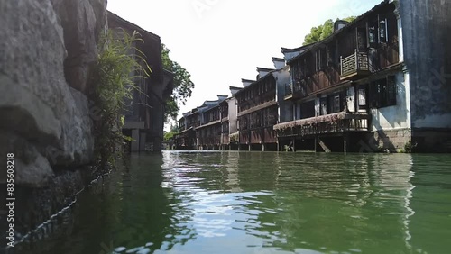 View of Chinese ancient water town; slow motion