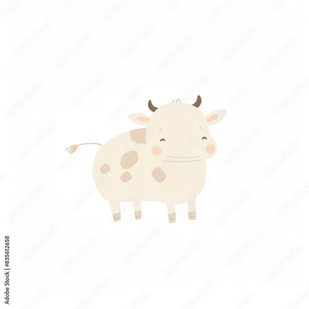 Cute cartoon cow with brown spots, white background Cute cartoon cow with brown spots, white background
