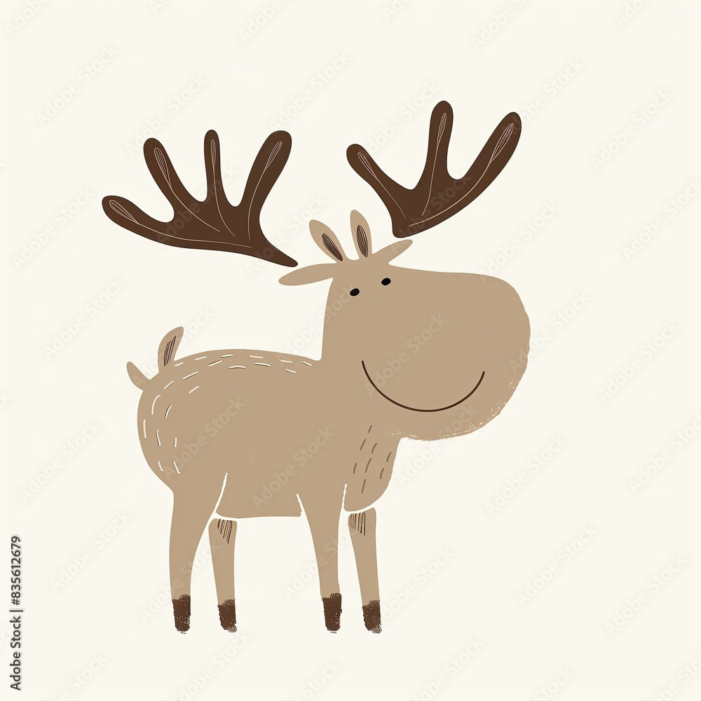 Cute cartoon illustration of a happy moose with large antlers. Cute cartoon illustration of a happy moose with large antlers.