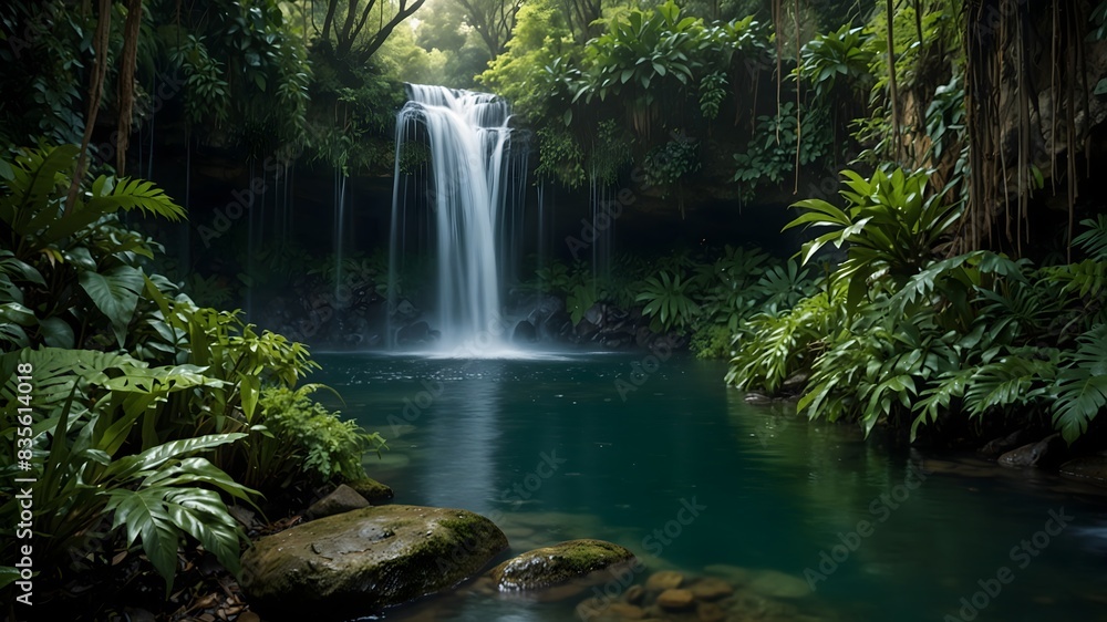 The tranquility of a secluded waterfall hidden deep within a verdant jungle ai_generated The tranquility of a secluded waterfall hidden deep within a verdant jungle ai_generated