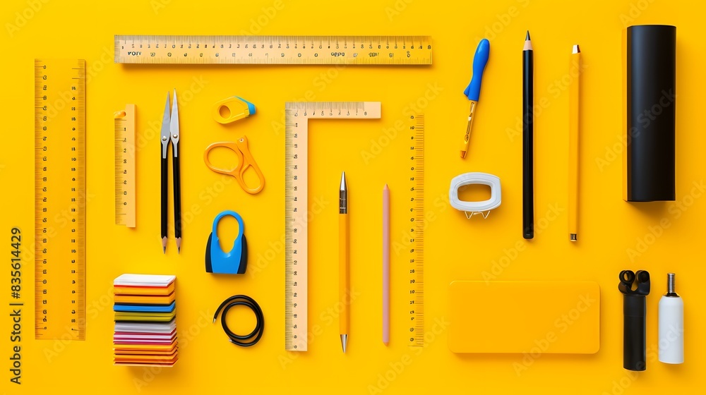 School supplies on yellow background. Back to school concept. School supplies on yellow background. Back to school concept.