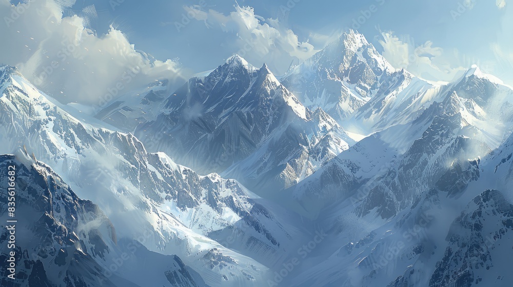 Snow covered mountains basking in sunlight Snow covered mountains basking in sunlight