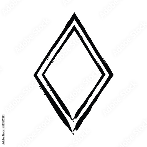 Frame rhombus texture element, outline border grunge shape icon, decorative doodle for design in vector illustration