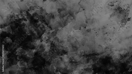 Black watercolor background for textures backgrounds and web banners design. Gray-scale watercolor macro texture background. Abstract aquarelle texture black and white backdrop pictured. abstract stai