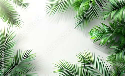 緑のヤシとモンステラの葉がある白い背景 © ecru_moon