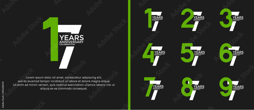 Naklejka premium anniversary logo style set with green and white color can be use for celebration moment