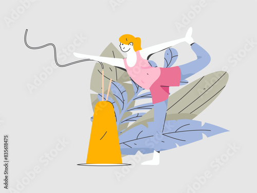 Practicing yoga, physical and mental health, flat vector character concept, operation hand drawn illustration
