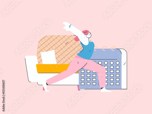 Practicing yoga, physical and mental health, flat vector character concept, operation hand drawn illustration
