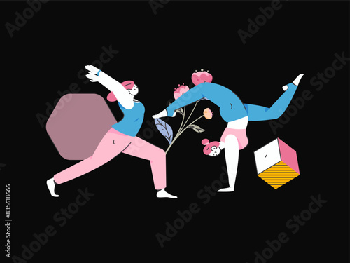 Practicing yoga, physical and mental health, flat vector character concept, operation hand drawn illustration
