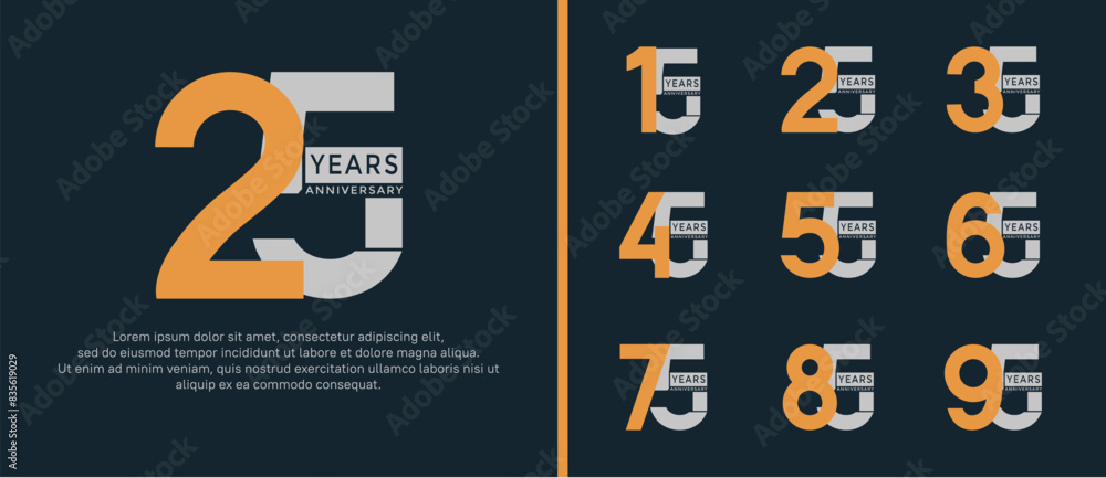 Naklejka premium anniversary logo style set with yellow and gray color can be use for celebration moment