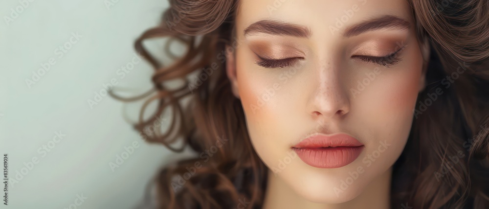young brunette model with curled hair and elegant make-up young brunette model with curled hair and elegant make-up