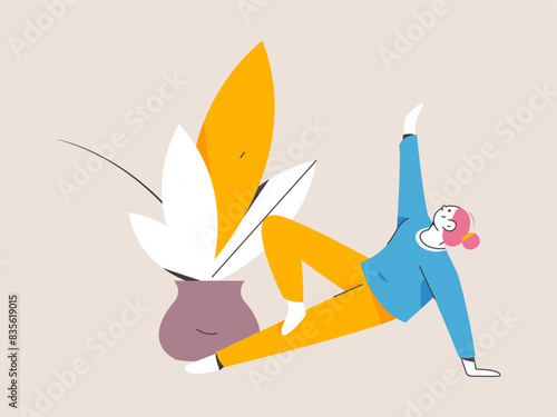 Practicing yoga, physical and mental health, flat vector character concept, operation hand drawn illustration
