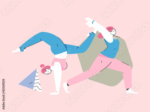 Practicing yoga, physical and mental health, flat vector character concept, operation hand drawn illustration
