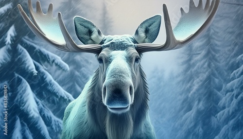 A white moose in the snow