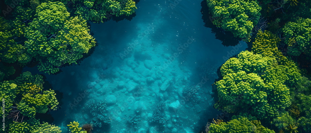 8k, Top view widescreen of Seascape The wonders of the Galapagos ecosystem, A tropical underwater scene with fish, coral reefs, and a diver in the blue ocean 8k, Top view widescreen of Seascape The wonders of the Galapagos ecosystem, A tropical underwater scene with fish, coral reefs, and a diver in the blue ocean