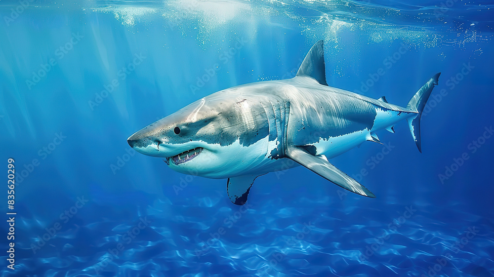 Fototapeta premium Glorious The King of the Ocean The Great White male shark Hunter underwater view Guadalupe