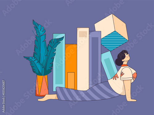 Practicing yoga, physical and mental health, flat vector character concept, operation hand drawn illustration
