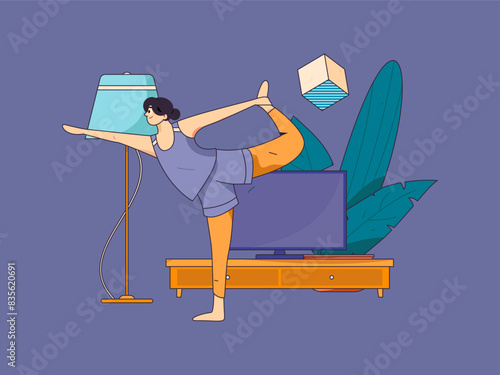 Practicing yoga, physical and mental health, flat vector character concept, operation hand drawn illustration
