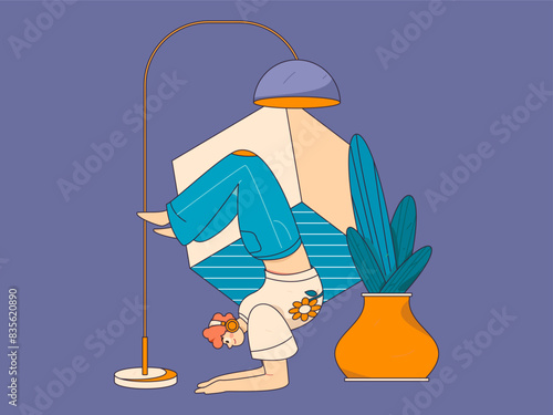 Practicing yoga, physical and mental health, flat vector character concept, operation hand drawn illustration
