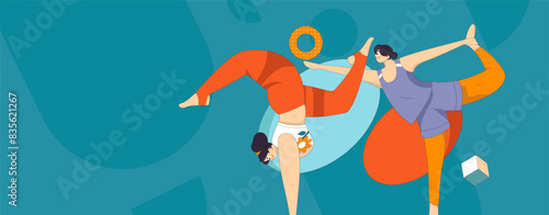Practicing yoga, physical and mental health, flat vector character concept, operation hand drawn illustration
