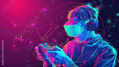 Vr world with online network on concept and modern technology abstract illustration 