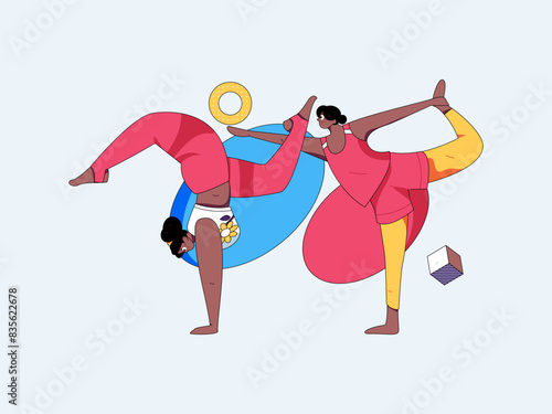 Practicing yoga, physical and mental health, flat vector character concept, operation hand drawn illustration
