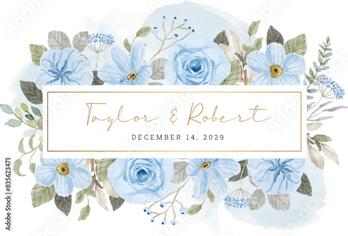 light soft blue floral watercolor frame