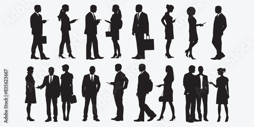 "Business People Silhouettes Vector Set: Professional Poses and Networking Illustrations"