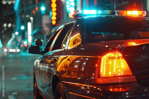A close-up image of a police car with its lights on, representing the importance of safety and law enforcement.

