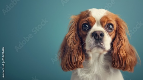 cavalier king charles spaniel dog portrait wallpaper with good expression and blurred neutral background © Dekastro