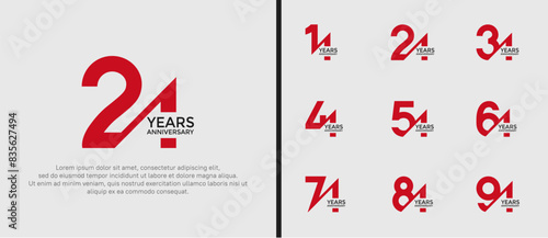 anniversary logo style set, red and black color with slash can be use for celebration moment