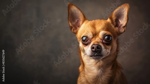 chihuahua dog portrait wallpaper with good expression and blurred neutral background 