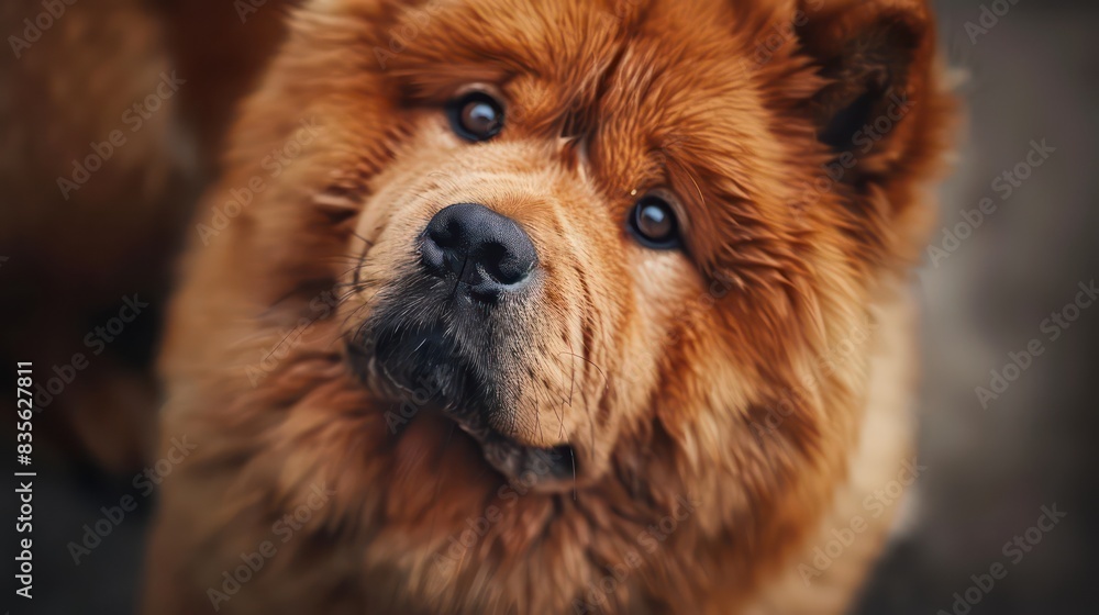 Fototapeta premium chow chow dog portrait wallpaper with good expression and blurred neutral background