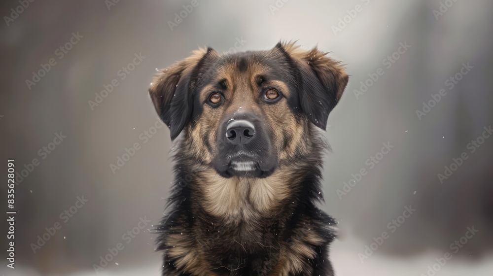 Fototapeta premium estrela mountain dog portrait wallpaper with good expression and blurred neutral background 