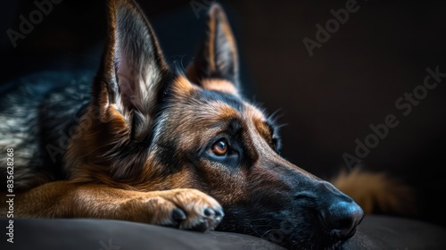 german shepherd dog portrait wallpaper with good expression and blurred neutral background