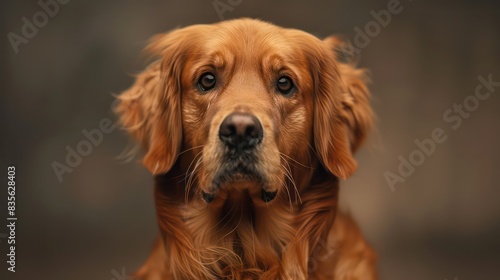 golden retriever dog portrait wallpaper with good expression and blurred neutral background © Dekastro