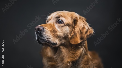golden retriever dog portrait wallpaper with good expression and blurred neutral background © Dekastro