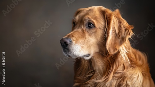 golden retriever dog portrait wallpaper with good expression and blurred neutral background