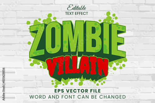 Zombie villain halloween 3d editable vector text effect. Halloween text style