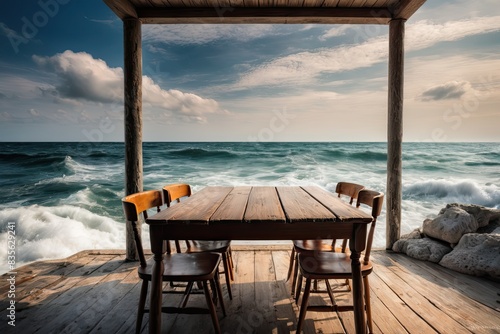 Tranquil sea view with a table for meditation or vacation