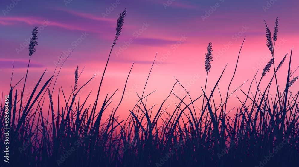 Tall grass silhouette against colorful sunset Tall grass silhouette against colorful sunset