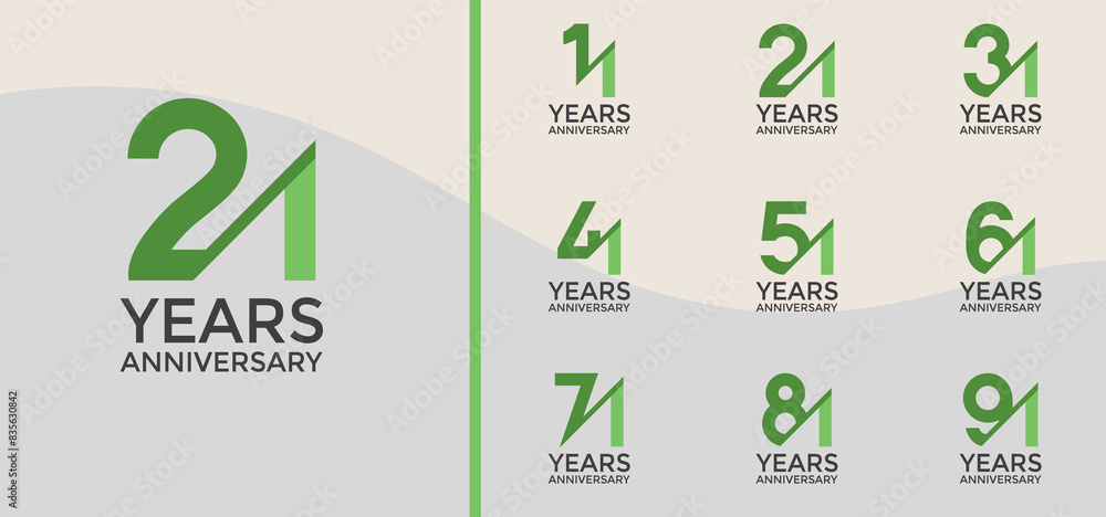 anniversary logo style set with green color and slash can be use for celebration moment anniversary logo style set with green color and slash can be use for celebration moment