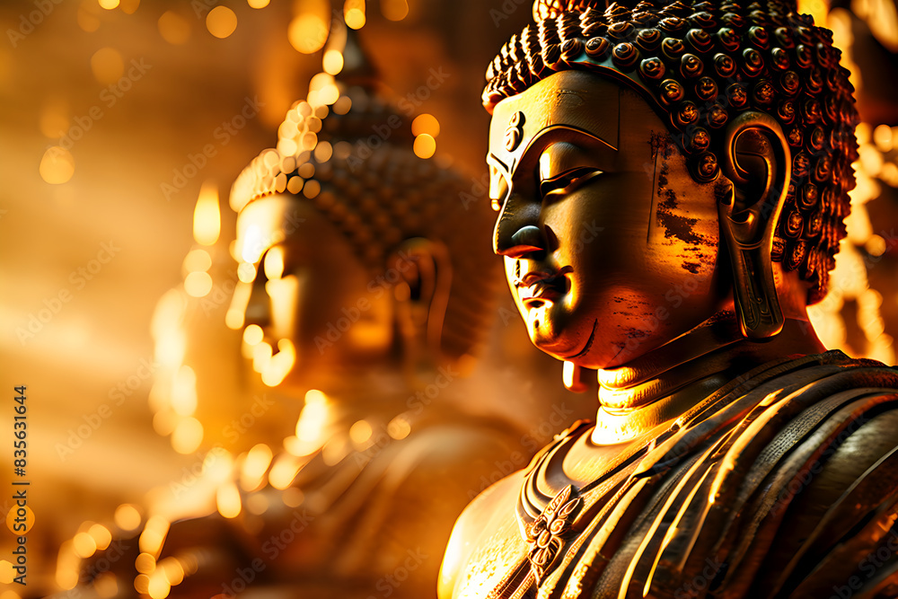 Golden Buddha statue, close up shot. Cinematic close up shot of Buddha Golden Buddha statue, close up shot. Cinematic close up shot of Buddha