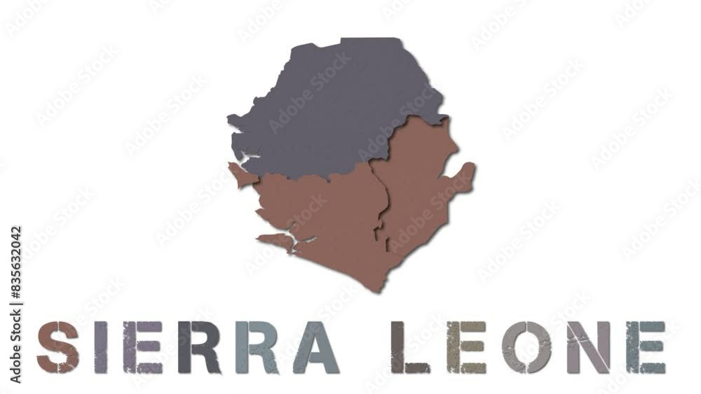 Sierra Leone map with paper regions. Animated country map growing from regions and title letters falling down. Charming 4K animation. Sierra Leone map with paper regions. Animated country map growing from regions and title letters falling down. Charming 4K animation.