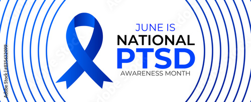 National PTSD Awareness month in June 27. Its will be raised awareness of posttraumatic stress disorder. Background, cover, flyer, brochure, poster, card, banner. Vector illustration photo