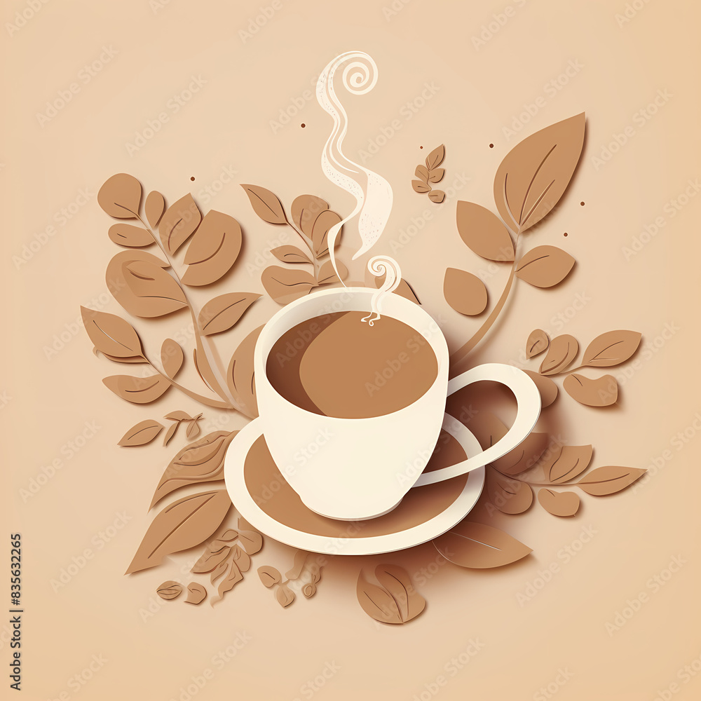 Obraz premium Paper cut 3d coffee poster banner template vector image
