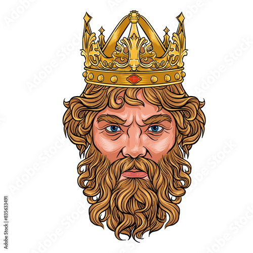illustration of king with crown Vintage style