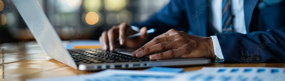 Close up of a person's hands typing on a laptop. Close up of a person's hands typing on a laptop.